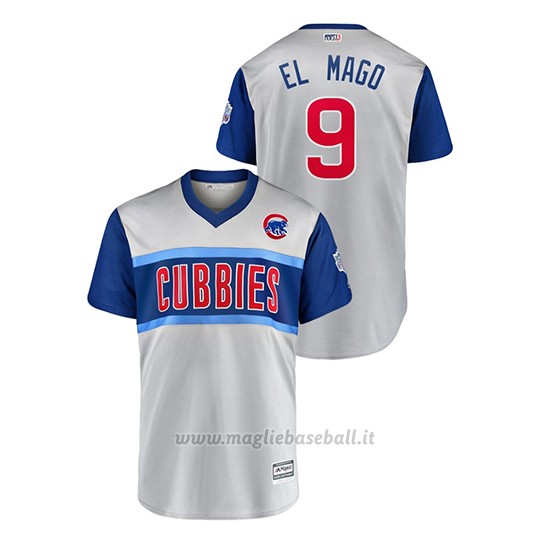 Maglia Baseball Uomo Chicago Cubs 9 Javier Baez 2019 Little League Classic El Mago Replica Grigio